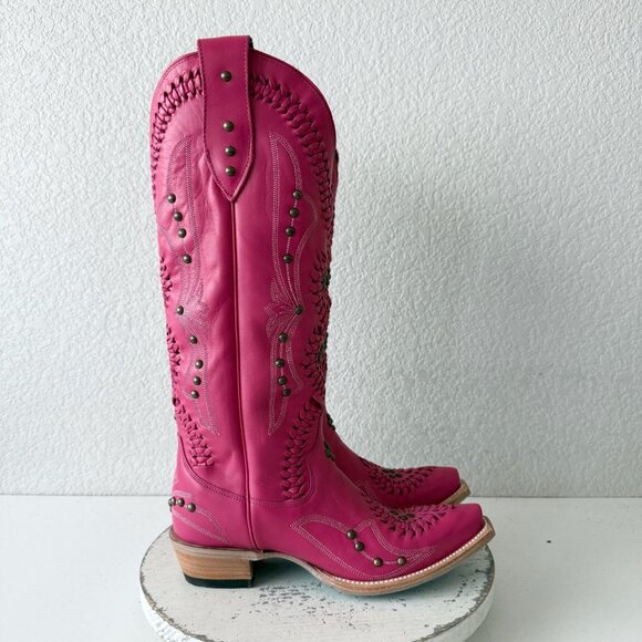 Lane COSSETTE Hot Pink Cowboy Boots Western Cowgirl Tall Snip Toe Womens Size 7 - Picture 2 of 11